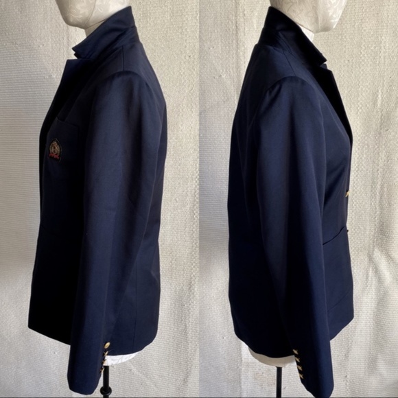 Vintage Tommy Hilfiger M 100% Wool Schoolboy Blazer Navy Blue - Picture 7 of 8